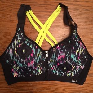 LIKE NEW 34B VSX Strappy Sports Bra Geo-pattern